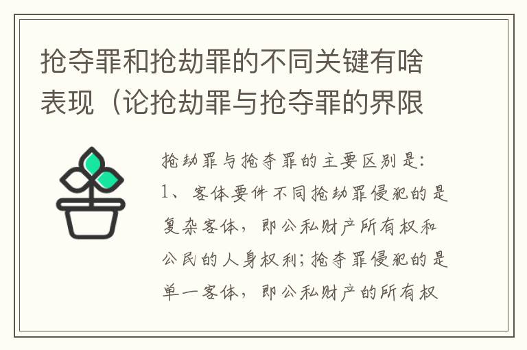 抢夺罪和抢劫罪的不同关键有啥表现（论抢劫罪与抢夺罪的界限）