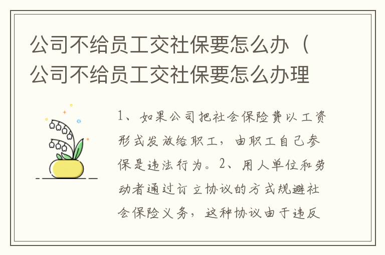公司不给员工交社保要怎么办（公司不给员工交社保要怎么办理）