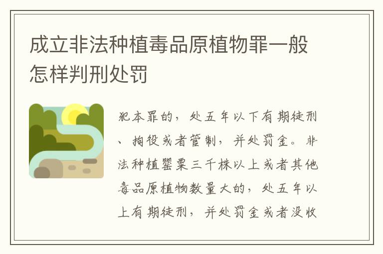 成立非法种植毒品原植物罪一般怎样判刑处罚