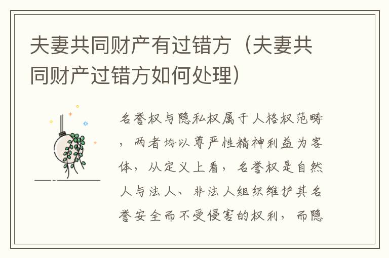 夫妻共同财产有过错方（夫妻共同财产过错方如何处理）