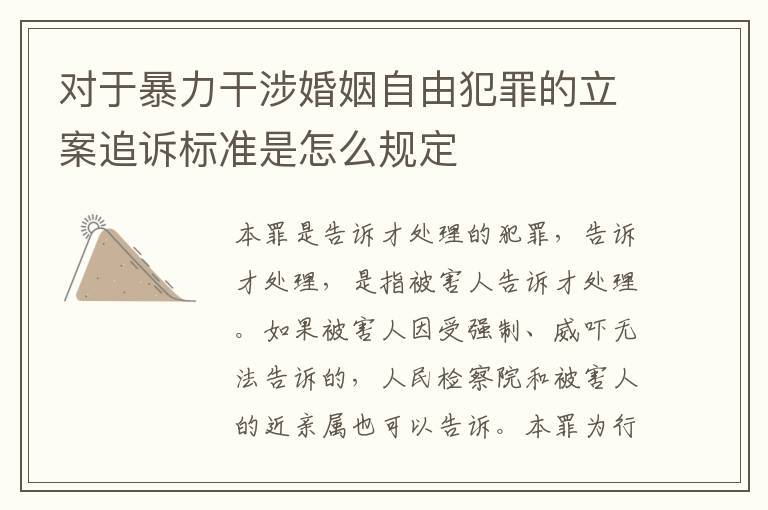 对于暴力干涉婚姻自由犯罪的立案追诉标准是怎么规定