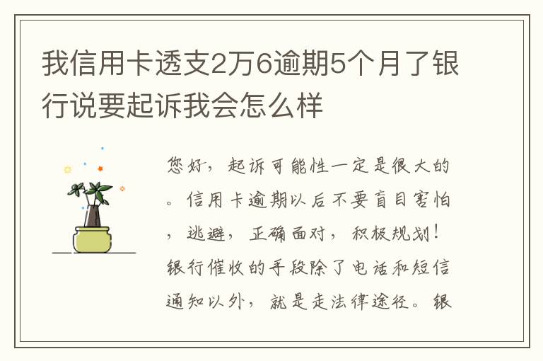 我信用卡透支2万6逾期5个月了银行说要起诉我会怎么样