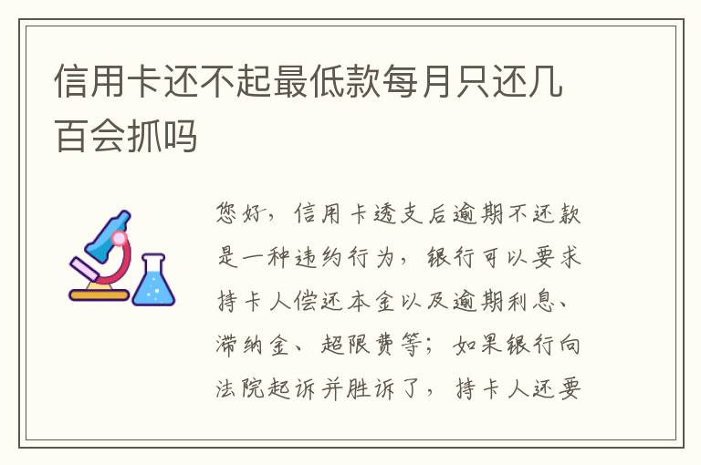 信用卡还不起最低款每月只还几百会抓吗