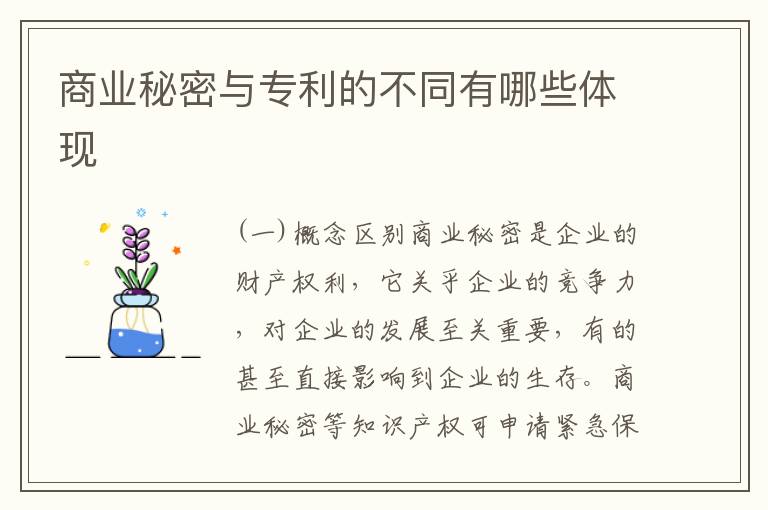 商业秘密与专利的不同有哪些体现