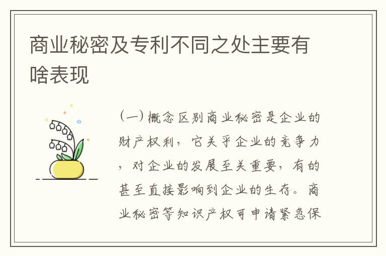 商业秘密及专利不同之处主要有啥表现