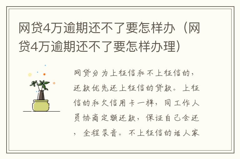网贷4万逾期还不了要怎样办（网贷4万逾期还不了要怎样办理）