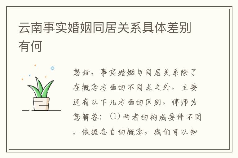 云南事实婚姻同居关系具体差别有何