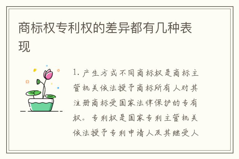 商标权专利权的差异都有几种表现