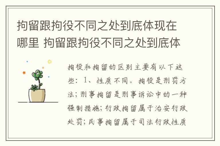拘留跟拘役不同之处到底体现在哪里 拘留跟拘役不同之处到底体现在哪里呢