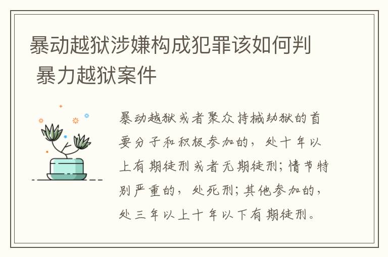 暴动越狱涉嫌构成犯罪该如何判 暴力越狱案件
