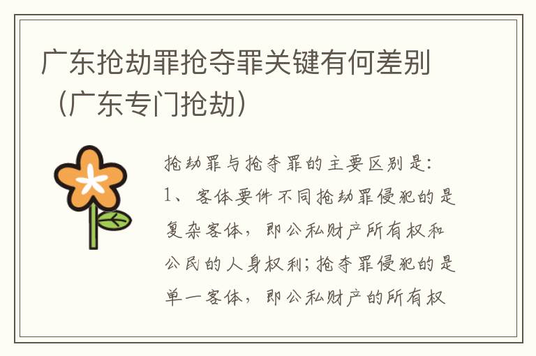 广东抢劫罪抢夺罪关键有何差别（广东专门抢劫）