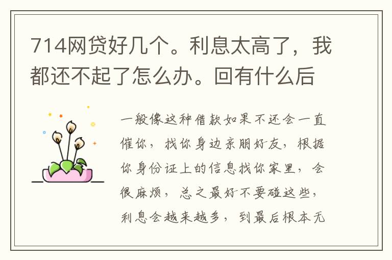 714网贷好几个。利息太高了，我都还不起了怎么办。回有什么后果