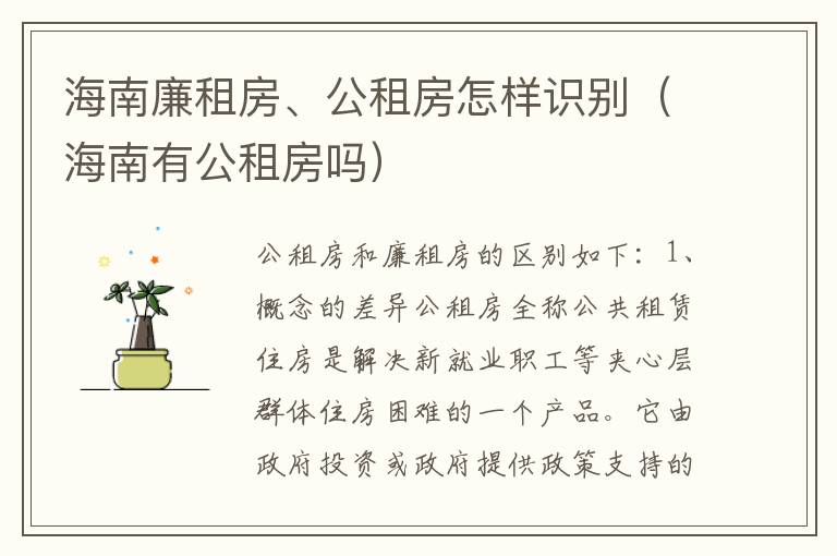 海南廉租房、公租房怎样识别（海南有公租房吗）