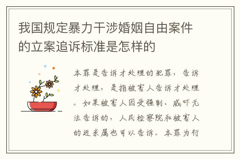 我国规定暴力干涉婚姻自由案件的立案追诉标准是怎样的