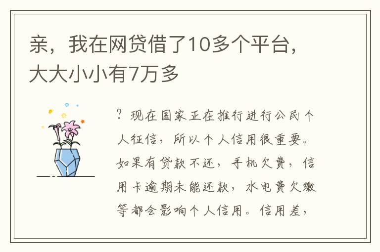 亲，我在网贷借了10多个平台，大大小小有7万多