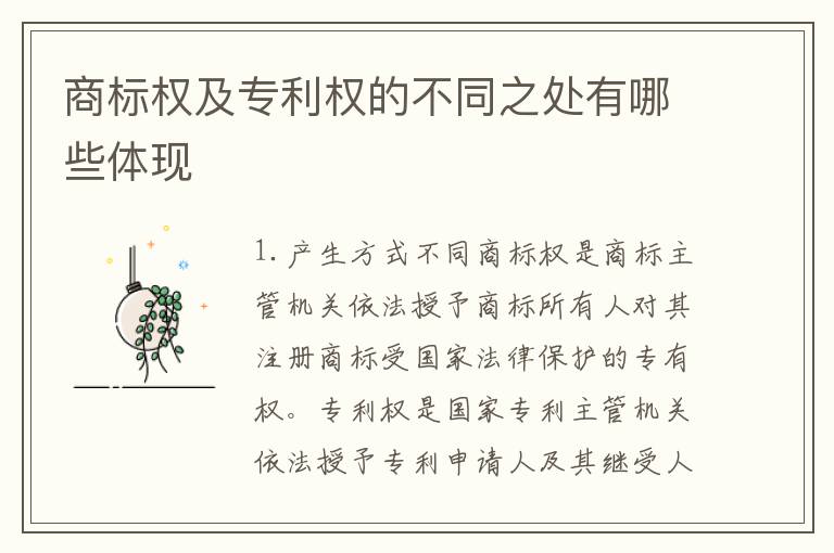 商标权及专利权的不同之处有哪些体现