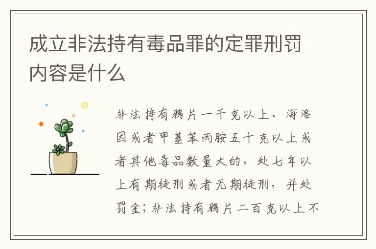 成立非法持有毒品罪的定罪刑罚内容是什么