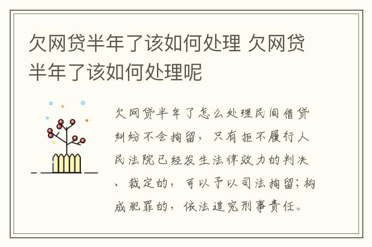 欠网贷半年了该如何处理 欠网贷半年了该如何处理呢