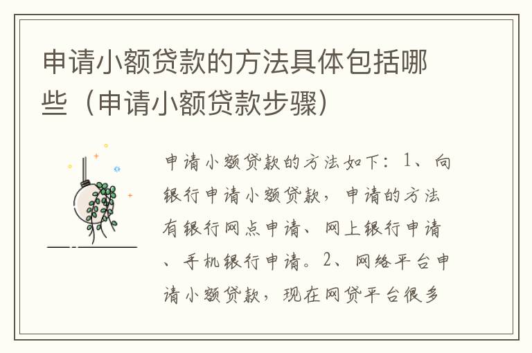 申请小额贷款的方法具体包括哪些（申请小额贷款步骤）