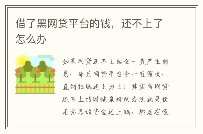 借了黑网贷平台的钱，还不上了怎么办