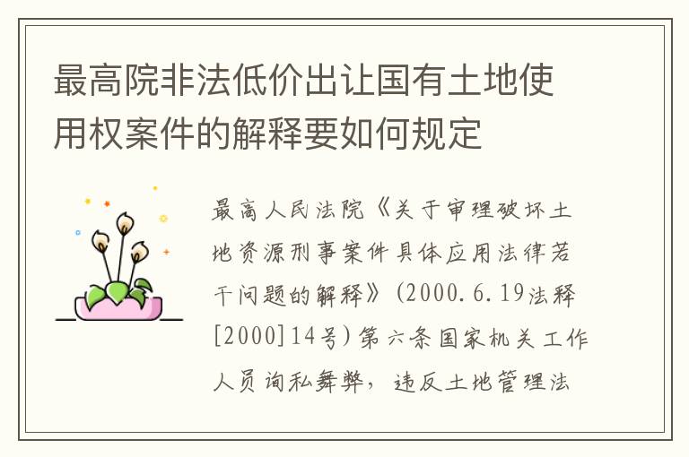 最高院非法低价出让国有土地使用权案件的解释要如何规定