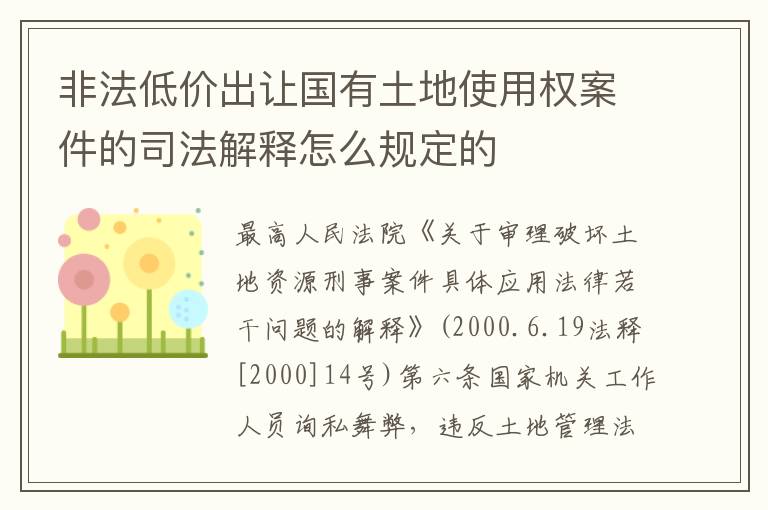 非法低价出让国有土地使用权案件的司法解释怎么规定的
