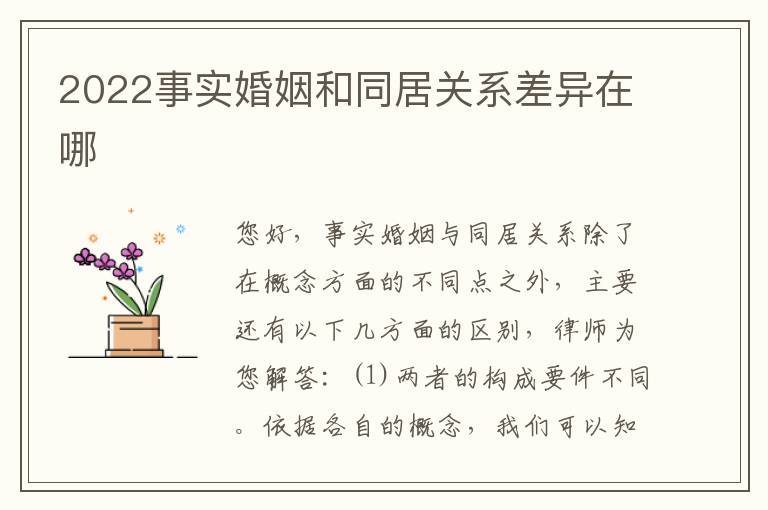 2022事实婚姻和同居关系差异在哪
