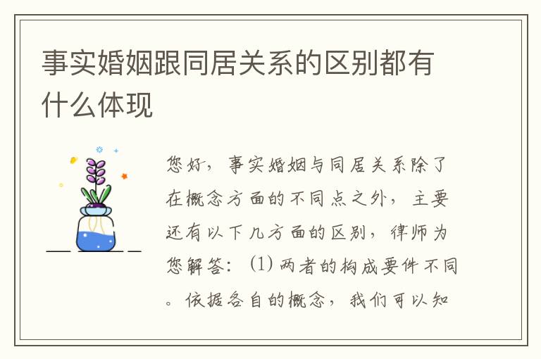 事实婚姻跟同居关系的区别都有什么体现
