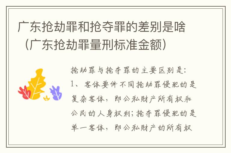 广东抢劫罪和抢夺罪的差别是啥（广东抢劫罪量刑标准金额）