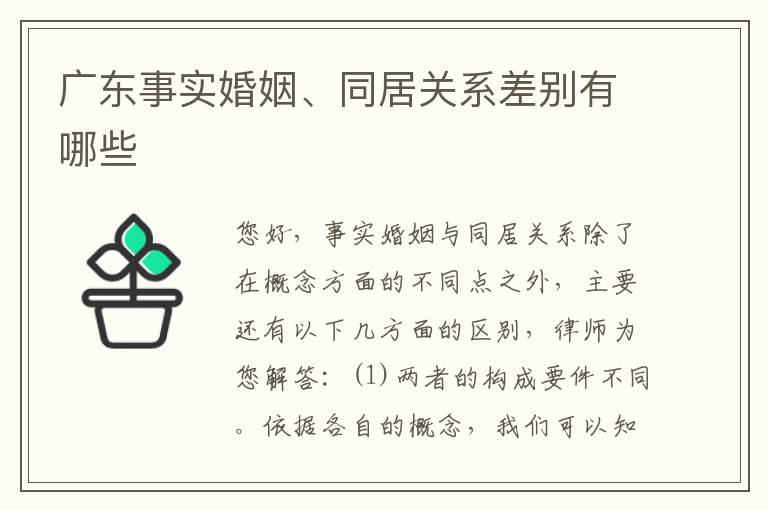 广东事实婚姻、同居关系差别有哪些