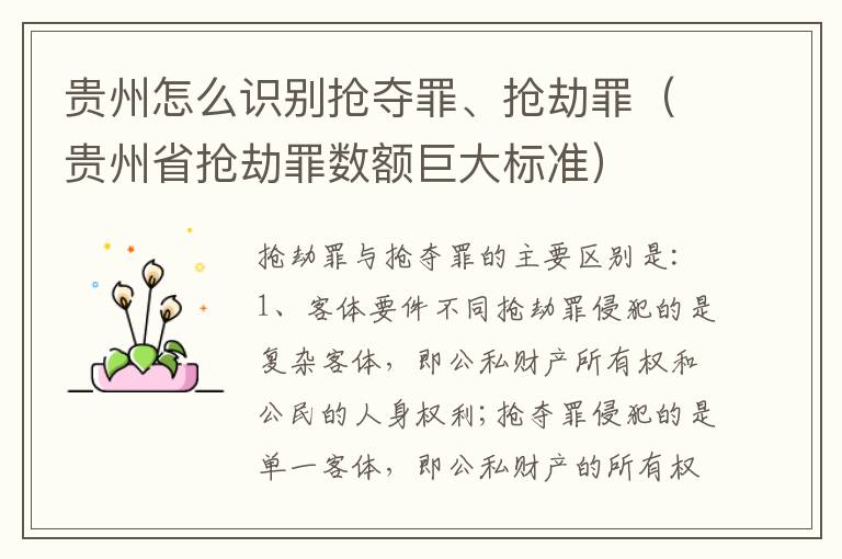 贵州怎么识别抢夺罪、抢劫罪（贵州省抢劫罪数额巨大标准）