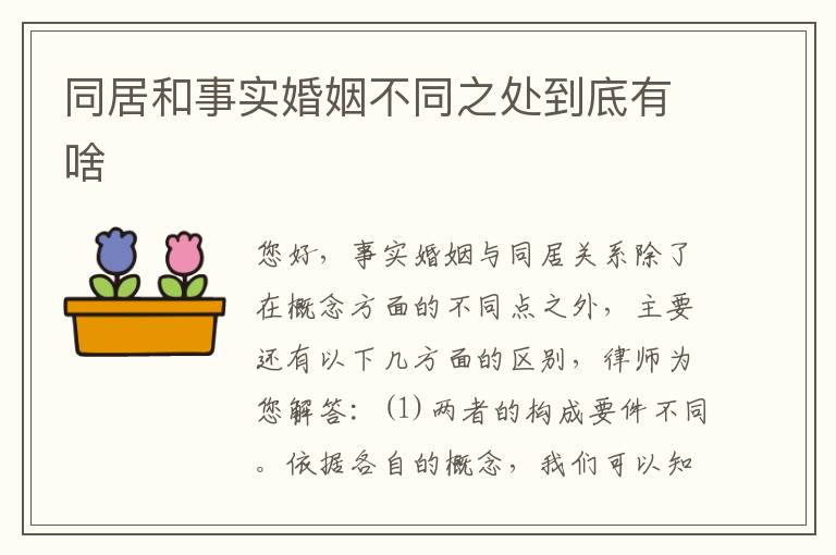 同居和事实婚姻不同之处到底有啥