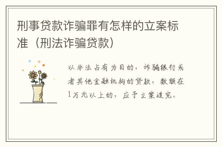 刑事贷款诈骗罪有怎样的立案标准（刑法诈骗贷款）