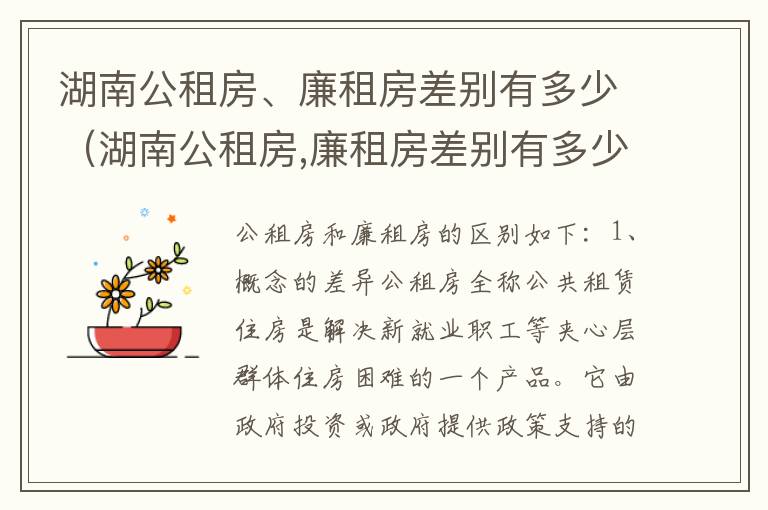 湖南公租房、廉租房差别有多少（湖南公租房,廉租房差别有多少平方）