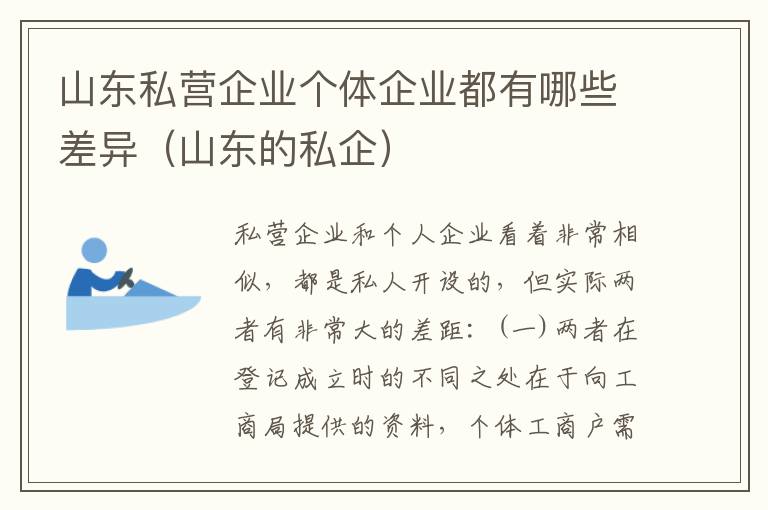 山东私营企业个体企业都有哪些差异（山东的私企）