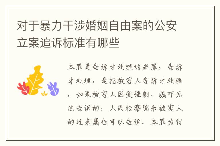 对于暴力干涉婚姻自由案的公安立案追诉标准有哪些