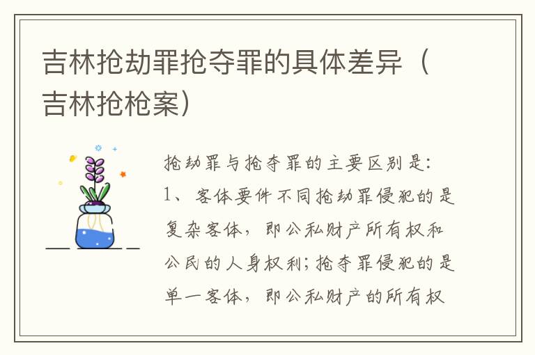 吉林抢劫罪抢夺罪的具体差异（吉林抢枪案）