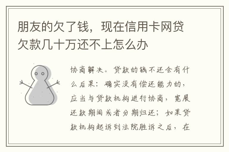朋友的欠了钱，现在信用卡网贷欠款几十万还不上怎么办