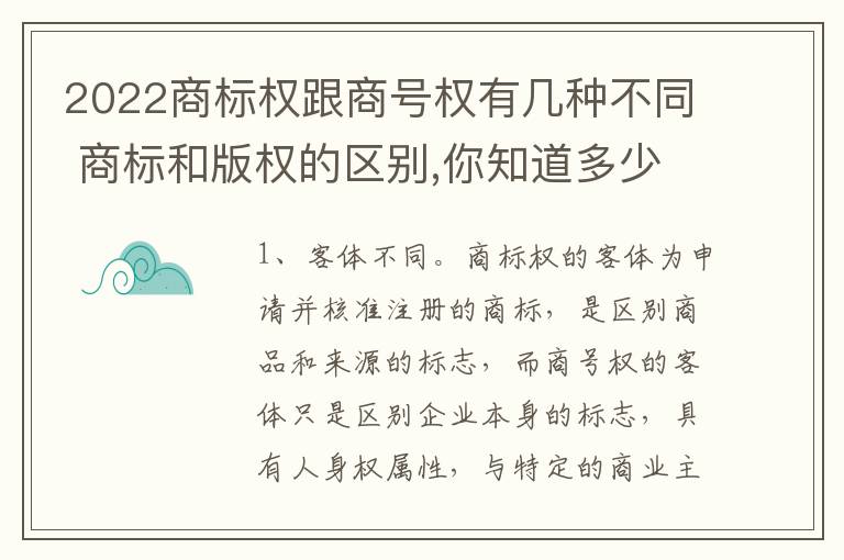 2022商标权跟商号权有几种不同 商标和版权的区别,你知道多少?
