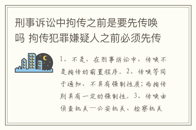 刑事诉讼中拘传之前是要先传唤吗 拘传犯罪嫌疑人之前必须先传唤