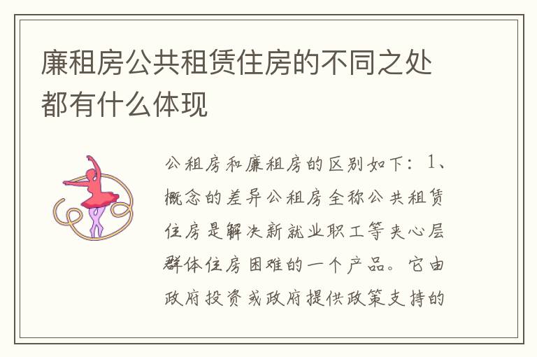 廉租房公共租赁住房的不同之处都有什么体现