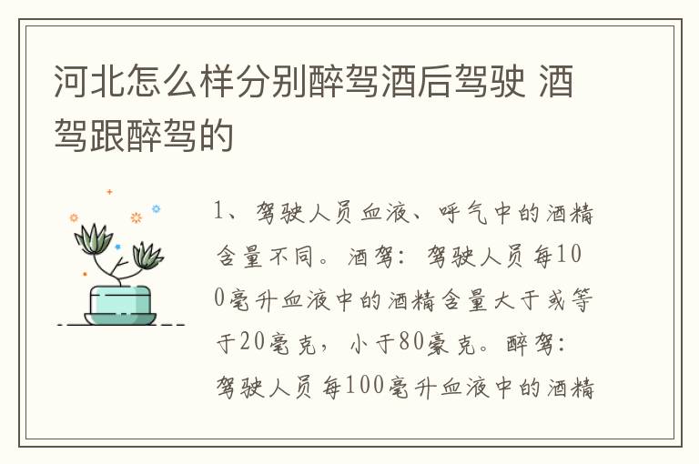 河北怎么样分别醉驾酒后驾驶 酒驾跟醉驾的