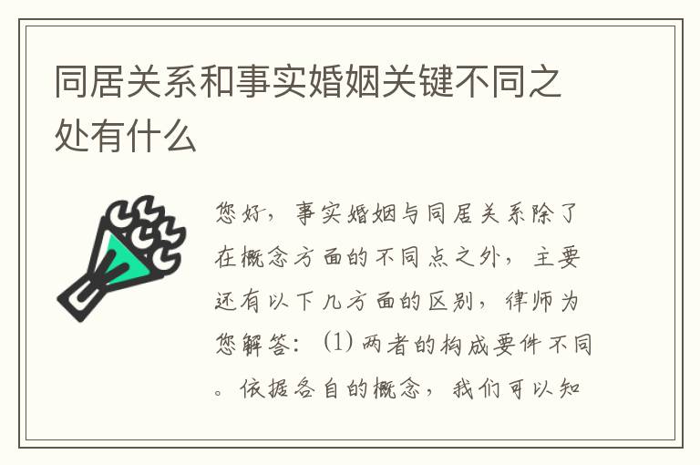 同居关系和事实婚姻关键不同之处有什么
