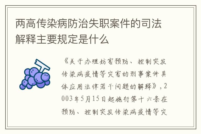 两高传染病防治失职案件的司法解释主要规定是什么