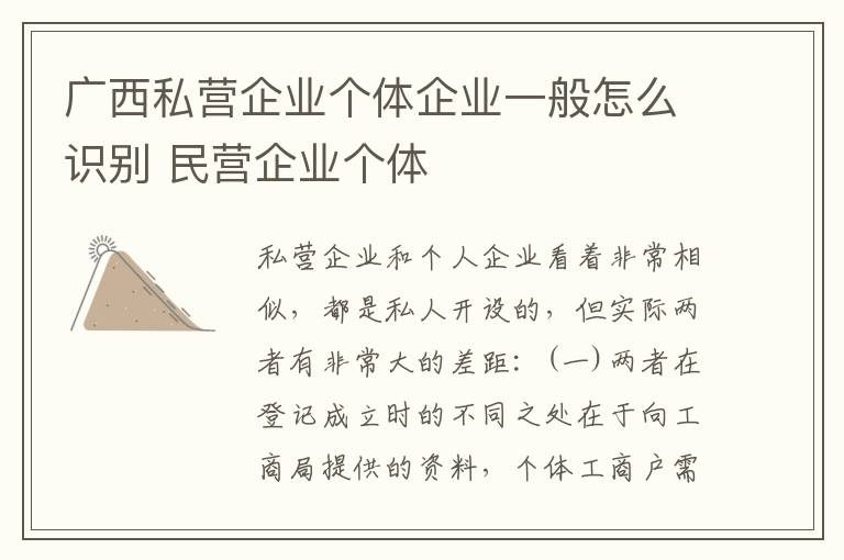 广西私营企业个体企业一般怎么识别 民营企业个体