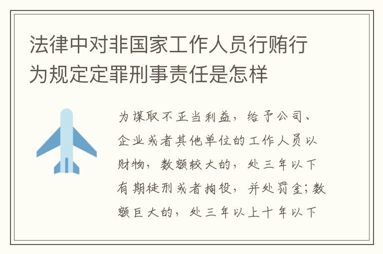 法律中对非国家工作人员行贿行为规定定罪刑事责任是怎样