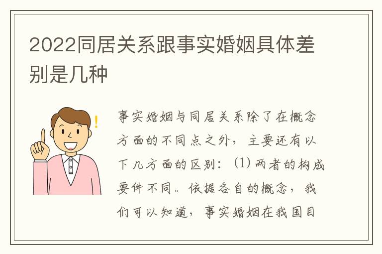 2022同居关系跟事实婚姻具体差别是几种