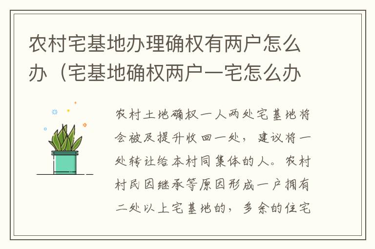 农村宅基地办理确权有两户怎么办（宅基地确权两户一宅怎么办）