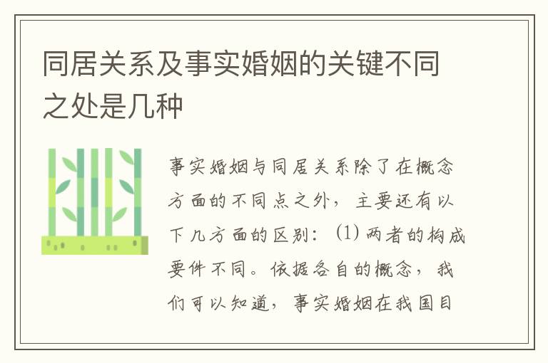 同居关系及事实婚姻的关键不同之处是几种