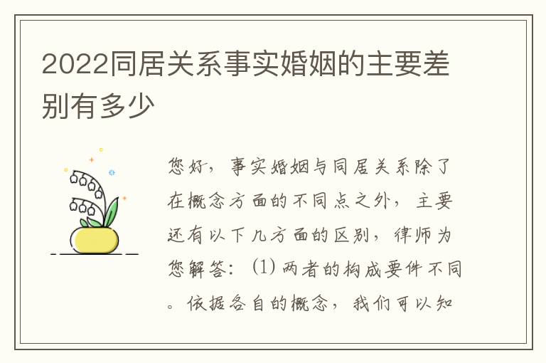2022同居关系事实婚姻的主要差别有多少